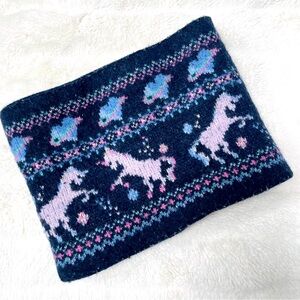 Crewcuts Girls Navy & Pink Nordic Unicorn Sherpa Lined Knitted Cowlneck Scarf